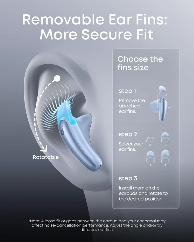 Alt view image 7 of 7 - Liberty Buds by Anker Wireless Earbuds with Adaptive ANC Semi-in-ear design with removable ear fins, fast charging, translation support, and up to 30 hours of playtime