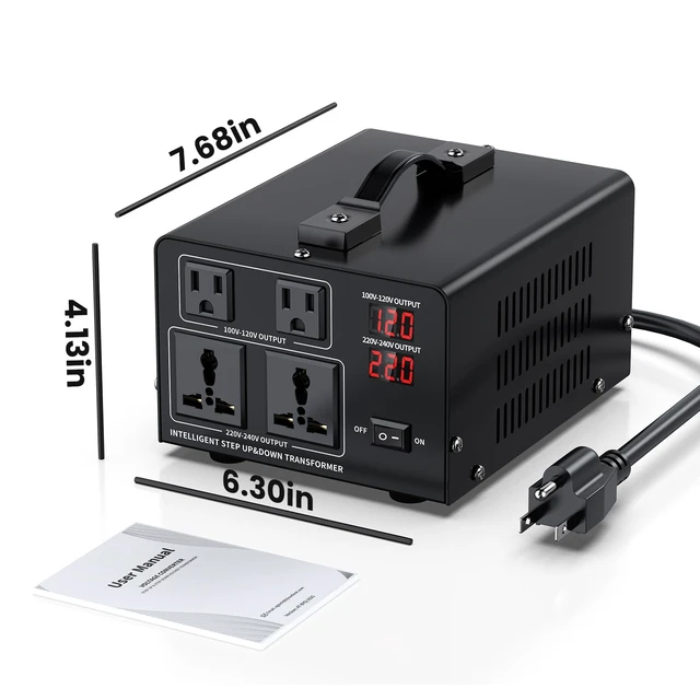 Alt view image 7 of 7 - 1000W Voltage Converter Transformer Step Up 110V/120V to220V/240V or Step Down 220V to 110V AC Power Converte, Circuit Breaker Protection, 2 US sockets, 2 Universal sockets, LCD Display