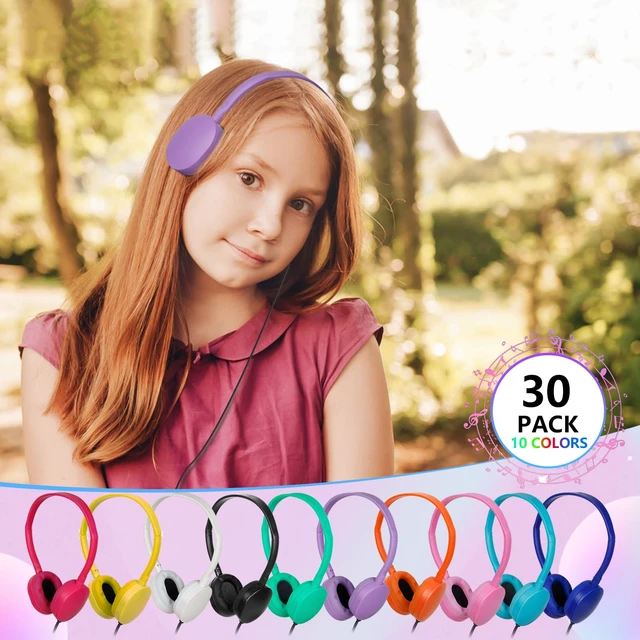 Alt view image 5 of 7 - Classroom Kids Headphones Bulk 30 Pack Class Set of Headphones for Students Children Boys Girls Teen Adult Group Learning Computer Lab Library Online Lesson Testing 3.5mm Jack (10 Colors)