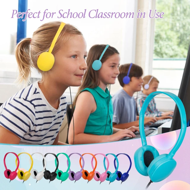 Alt view image 6 of 7 - Classroom Kids Headphones Bulk 30 Pack Class Set of Headphones for Students Children Boys Girls Teen Adult Group Learning Computer Lab Library Online Lesson Testing 3.5mm Jack (10 Colors)