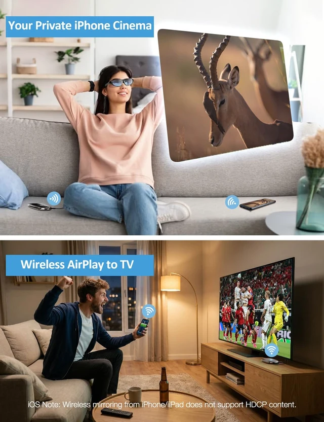 Alt view image 3 of 7 - Wireless Display Adapter for AR Glasses, HDMI+USB-C 5000mAh, 5G 60Hz, AirPlay/Miracast/DLNA for iOS/Android/Windows. Works with XREAL/Viture/RayNeo/Rokid, TV/monitor/projector