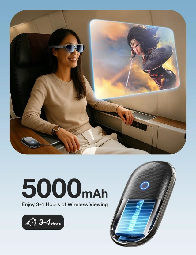 Alt view image 7 of 7 - Wireless Display Adapter for AR Glasses, HDMI+USB-C 5000mAh, 5G 60Hz, AirPlay/Miracast/DLNA for iOS/Android/Windows. Works with XREAL/Viture/RayNeo/Rokid, TV/monitor/projector