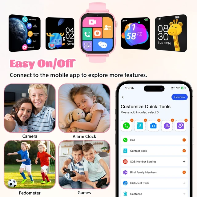 Alt view image 7 of 7 - 4G Kids Smart Watch for Boys Girls with GPS Tracker, SOS, Two Way Call Video Calling Voice Chat,School Mode, Alarm Clock,Safe Zones,Pedometer,Stopwatch,Games Children Smartwatch for 4-12 (4G Pink)