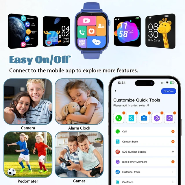 Alt view image 7 of 7 - 4G Kids Smart Watch for Boys Girls with GPS Tracker, SOS, Two Way Call Video Calling Voice Chat,School Mode, Alarm Clock,Safe Zones,Pedometer,Stopwatch,Games Children Smartwatch for 4-12 (4G Blue)