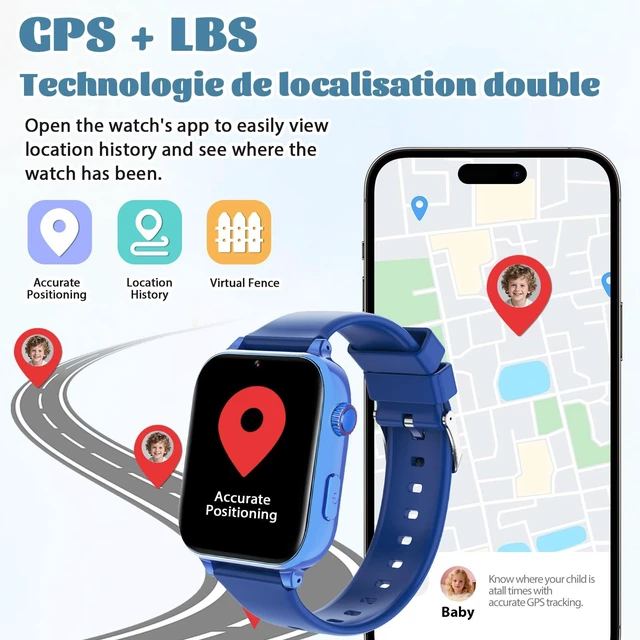 Alt view image 3 of 7 - 4G Kids Smart Watch for Boys Girls with GPS Tracker, SOS, Two Way Call Video Calling Voice Chat,School Mode, Alarm Clock,Safe Zones,Pedometer,Stopwatch,Games Children Smartwatch for 4-12 (4G Blue)