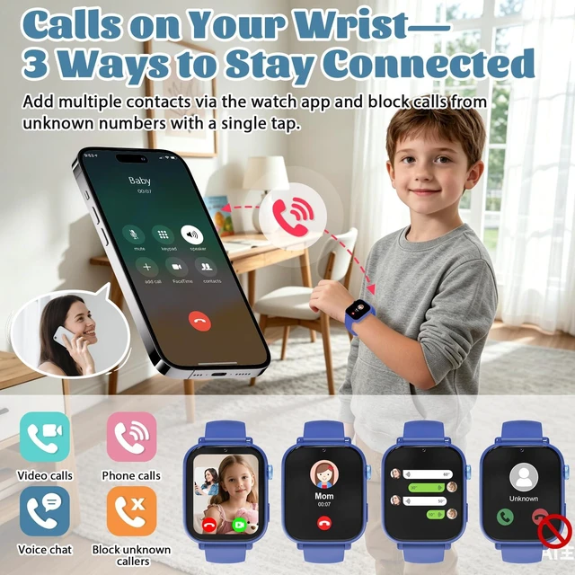Alt view image 5 of 7 - 4G Kids Smart Watch for Boys Girls with GPS Tracker, SOS, Two Way Call Video Calling Voice Chat,School Mode, Alarm Clock,Safe Zones,Pedometer,Stopwatch,Games Children Smartwatch for 4-12 (4G Blue)