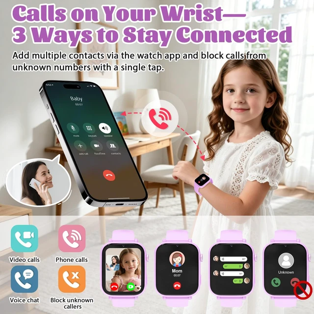 Alt view image 5 of 7 - 4G Kids Smart Watch for Boys Girls with GPS Tracker, SOS, Two Way Call Video Calling Voice Chat,School Mode, Alarm Clock,Safe Zones,Pedometer,Stopwatch,Games Children Smartwatch for 4-12 (4G Purple)
