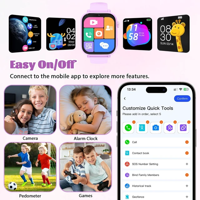 Alt view image 7 of 7 - 4G Kids Smart Watch for Boys Girls with GPS Tracker, SOS, Two Way Call Video Calling Voice Chat,School Mode, Alarm Clock,Safe Zones,Pedometer,Stopwatch,Games Children Smartwatch for 4-12 (4G Purple)