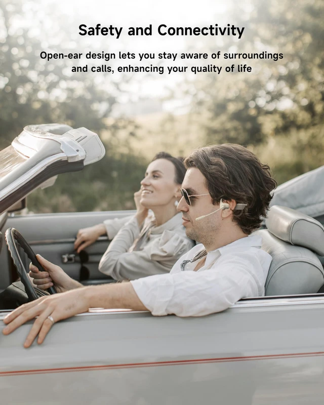 Alt view image 6 of 6 - Open Ear Headphones with Mic, Bluetooth Headset with Noise Cancelling Microphone and Multipoint Connect, Wireless Bluetooth 5.3 Headset for Work Call Meeting Driving(Beige)