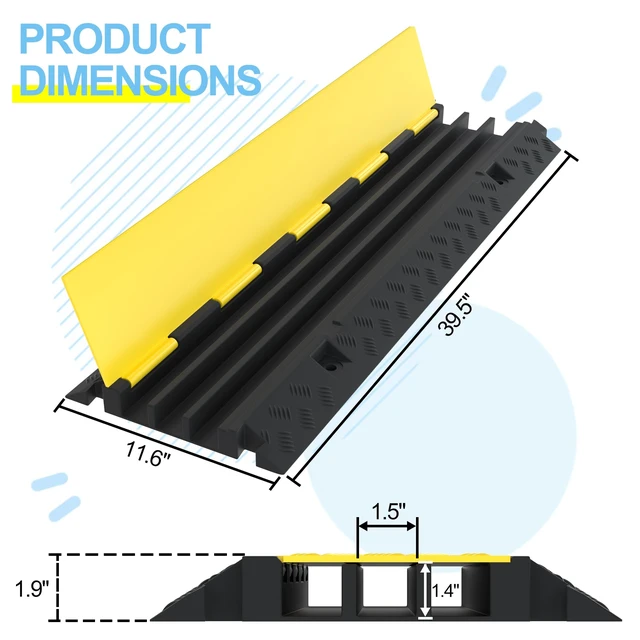 Alt view image 2 of 7 - 2 Packs 3-Channel Rubber Cable Protector Cover Ramp & Speed Bump 22000 Lbs Capacity,Industrial-grade Rubber,Flip-Open Lid,Modular Interlocking Design,Protect Cable & Control Traffic Speed