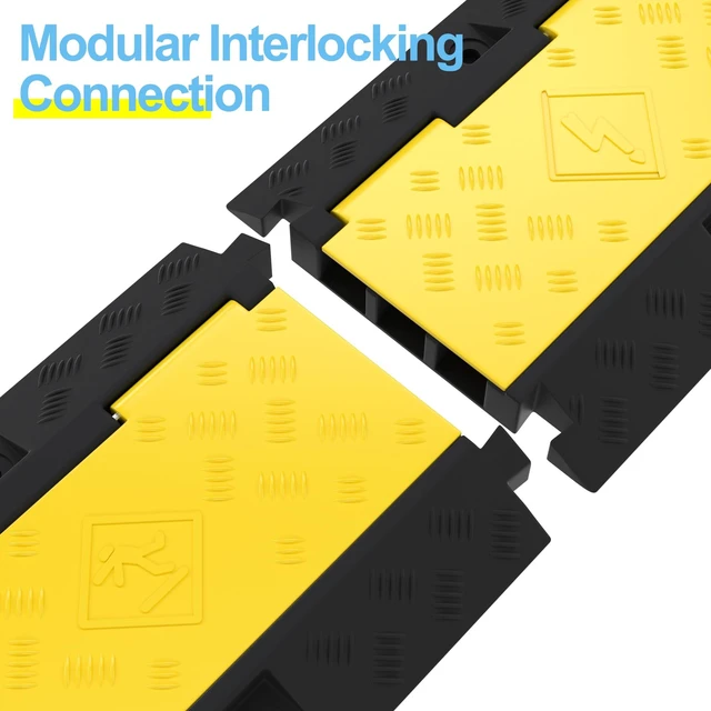 Alt view image 5 of 7 - 2 Packs 3-Channel Rubber Cable Protector Cover Ramp & Speed Bump 22000 Lbs Capacity,Industrial-grade Rubber,Flip-Open Lid,Modular Interlocking Design,Protect Cable & Control Traffic Speed