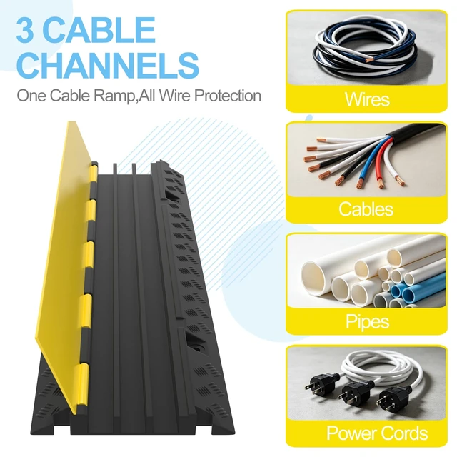 Alt view image 3 of 7 - 2 Packs 3-Channel Rubber Cable Protector Cover Ramp & Speed Bump 22000 Lbs Capacity,Industrial-grade Rubber,Flip-Open Lid,Modular Interlocking Design,Protect Cable & Control Traffic Speed