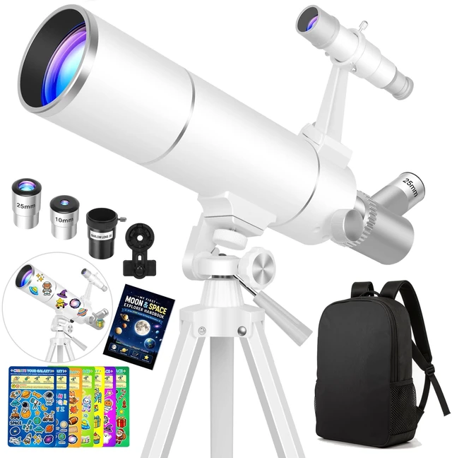 Main image of Telescope Kit for Kids 8-12, 80mm Aperture 500mm Portable Telescope Beginner Astronomy Telescope for moon observation with Backpack, 7-themed Decorate Stickers, Moon Booklet and Phone Adapter