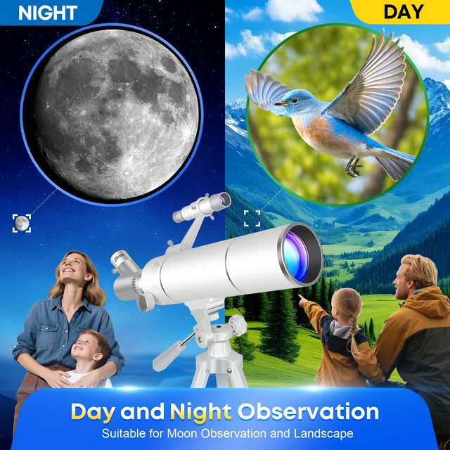 Alt view image 4 of 7 - Telescope Kit for Kids 8-12, 80mm Aperture 500mm Portable Telescope Beginner Astronomy Telescope for moon observation with Backpack, 7-themed Decorate Stickers, Moon Booklet and Phone Adapter