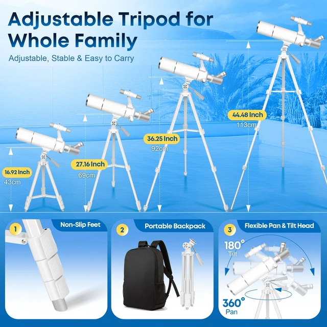 Alt view image 7 of 7 - Telescope Kit for Kids 8-12, 80mm Aperture 500mm Portable Telescope Beginner Astronomy Telescope for moon observation with Backpack, 7-themed Decorate Stickers, Moon Booklet and Phone Adapter