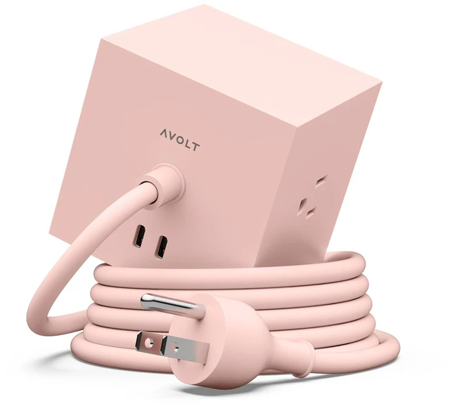 Main image of Square 1 New Pink Power Strip Cube, 5.9ft, 3 Outlets, 2 USB-C New Pink magnetic power cube, fast USB-C 30W charging; ideal for vanities and creative desks
