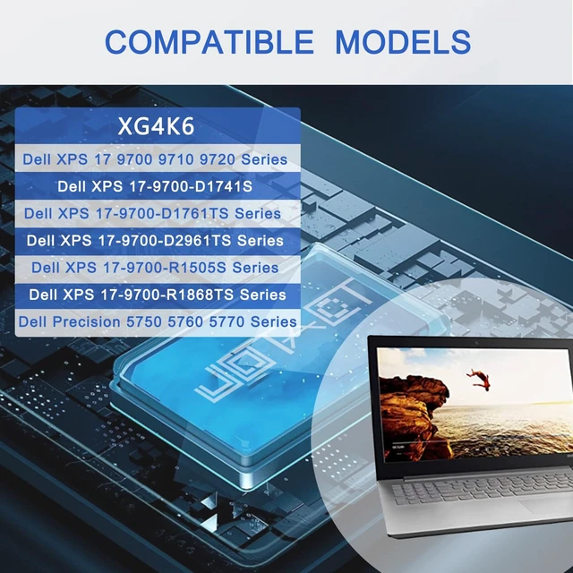 Alt view image 3 of 6 - XG4K6 97Wh Laptop Battery Replacement for Dell XPS 17 9700 9710 9720 17-9700-R1505S Precision 5750 5760 5770 Series 01RR3 0F8CPG F8CPG 0YY3V 5XJ6R KVPMY KRDHV 3ICP7/54/65-2 11.4V 6-Cell