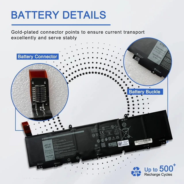 Alt view image 4 of 6 - XG4K6 97Wh Laptop Battery Replacement for Dell XPS 17 9700 9710 9720 17-9700-R1505S Precision 5750 5760 5770 Series 01RR3 0F8CPG F8CPG 0YY3V 5XJ6R KVPMY KRDHV 3ICP7/54/65-2 11.4V 6-Cell