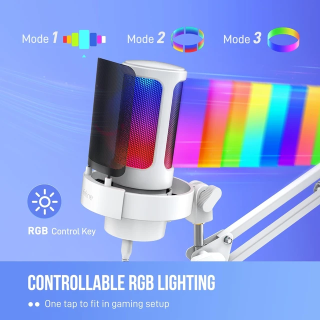 Alt view image 3 of 7 - A8TW USB Gaming Microphone Kit, Condenser Mic for Podcast Streaming Quick Mute, Gain Knob, RGB Control, Headphone Jack, Boom Arm, Shock Mount, Pop Filter, for PC PS5 Discord Twitch