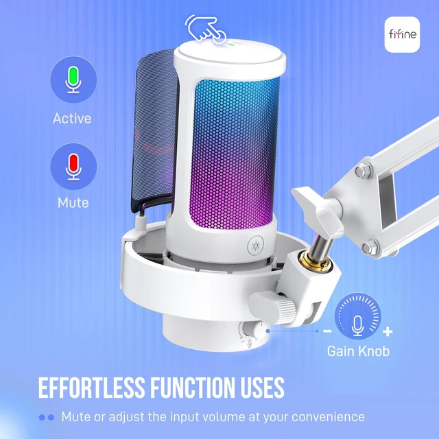 Alt view image 2 of 7 - A8TW USB Gaming Microphone Kit, Condenser Mic for Podcast Streaming Quick Mute, Gain Knob, RGB Control, Headphone Jack, Boom Arm, Shock Mount, Pop Filter, for PC PS5 Discord Twitch