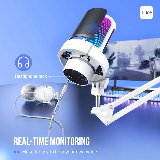 Alt view image 4 of 7 - A8TW USB Gaming Microphone Kit, Condenser Mic for Podcast Streaming Quick Mute, Gain Knob, RGB Control, Headphone Jack, Boom Arm, Shock Mount, Pop Filter, for PC PS5 Discord Twitch