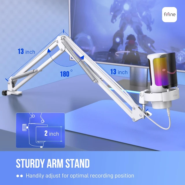 Alt view image 6 of 7 - A8TW USB Gaming Microphone Kit, Condenser Mic for Podcast Streaming Quick Mute, Gain Knob, RGB Control, Headphone Jack, Boom Arm, Shock Mount, Pop Filter, for PC PS5 Discord Twitch