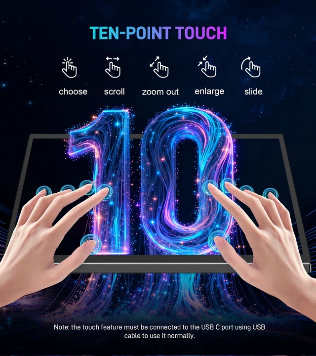 Alt view image 3 of 6 - 10.1 inch Portable Touchscreen Monitor FHD 1920x1200, 100% sRGB Screen ExtenderIPS Travel Small Monitor with Cover, USB-C HDMI Computer Touch Screen Display for Laptop PC, PS5/4 Xbox No Touch