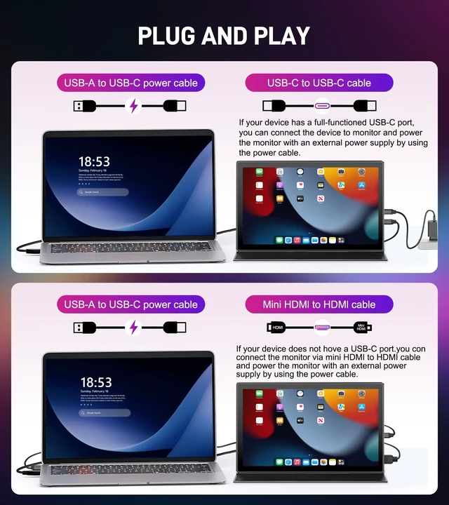 Alt view image 5 of 6 - 10.1 inch Portable Touchscreen Monitor FHD 1920x1200, 100% sRGB Screen ExtenderIPS Travel Small Monitor with Cover, USB-C HDMI Computer Touch Screen Display for Laptop PC, PS5/4 Xbox No Touch