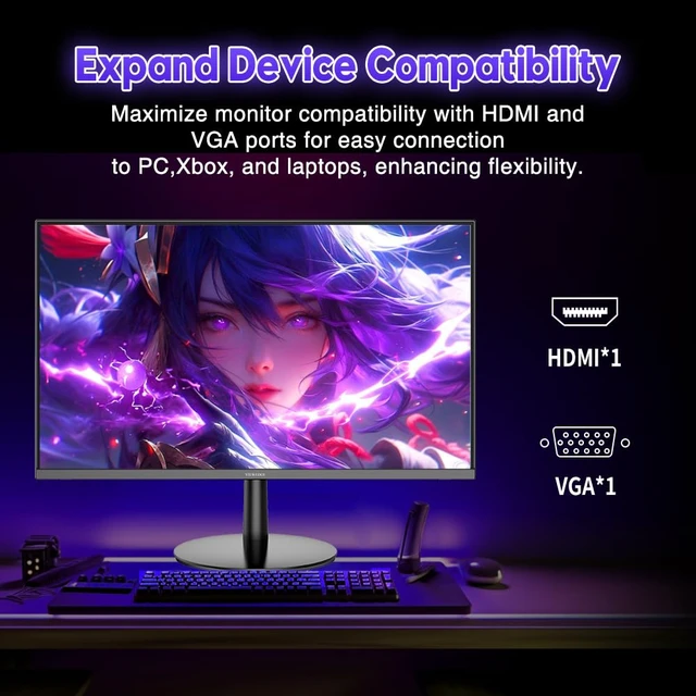 Alt view image 7 of 7 - 24 Inch Gaming Monitor 1080p 144hz, VA 1ms FHD Computer Monitor 100% sRGB, Bluelight Filter, HDMI & VGA Port, Support Wall Mount