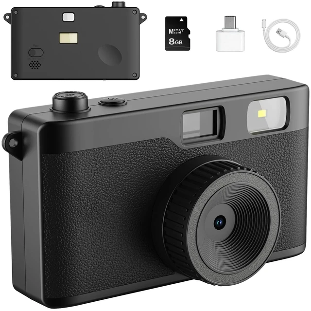 Main image of Vintage Digital Camera, 12MP Screen Free Digital Camera for Summer Camp Built-in Flash, OTG Photo Transfer, DIY Filters and 8GB Memory Card, for Travel, Weddings, Parties and FestivalsBlack