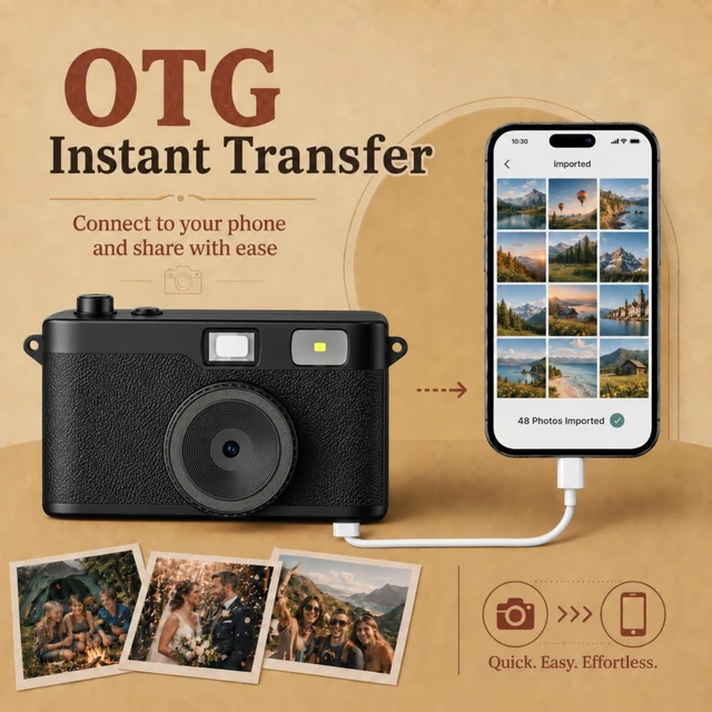 Alt view image 4 of 7 - Vintage Digital Camera, 12MP Screen Free Digital Camera for Summer Camp Built-in Flash, OTG Photo Transfer, DIY Filters and 8GB Memory Card, for Travel, Weddings, Parties and FestivalsBlack
