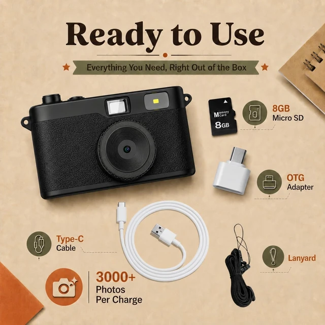 Alt view image 7 of 7 - Vintage Digital Camera, 12MP Screen Free Digital Camera for Summer Camp Built-in Flash, OTG Photo Transfer, DIY Filters and 8GB Memory Card, for Travel, Weddings, Parties and FestivalsBlack