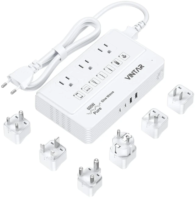 Main image of 600W Pure Sine Wave 220V to 110V Voltage Converter US to Europe Universal Travel Adapter, EU/UK/AU/JP/SA/India Plugs, Step Down Power Transformer for CPAP Hair Straightener Curling Iron