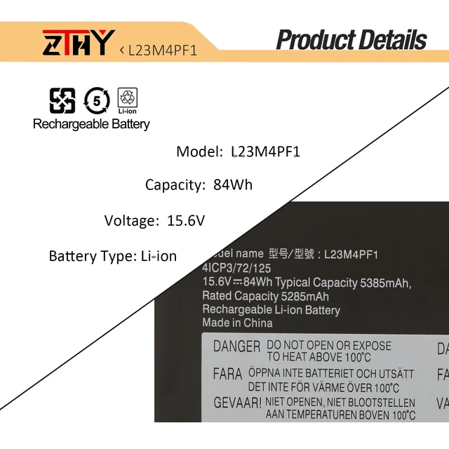 Alt view image 3 of 7 - 84Wh L23D4PF1 L23M4PF1 Battery for Lenovo IdeaPad Pro 5-14AKP10 5-14AHP9 5-14ASP10 5-14IAH10 5-14IMH9 5-16IMH9 5-16AHP9 Yoga Pro 9-16IMH9 9-16IAH10 7-14IAH10 7-14ASP10 7-14AKP10 L23B4PF1 L23N4PF1