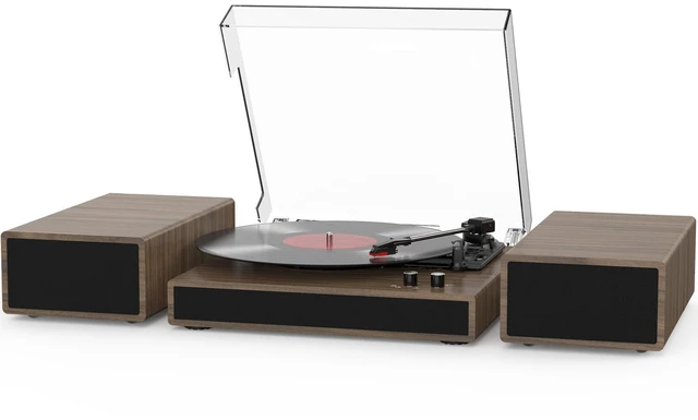 Main image of Vinyl Record Player with Dual Stereo Bookshelf Speakers Vintage Turntable with Bluetooth Wireless Playback Belt Drive 3-Speed Playback Record Player Support RCA Out Auto Stop