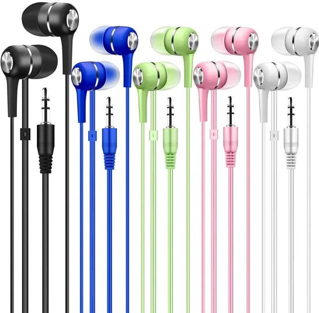 Main image of Bulk Earbuds Headphones 100 Pack Multi Colored for School Classroom Students Kids Child Teen-Multicolor