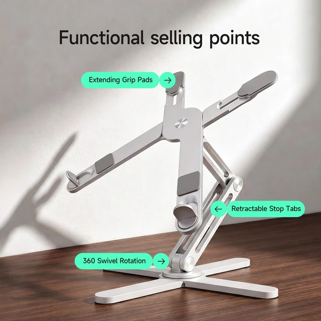Alt view image 2 of 6 - Model-X 3.0 Laptop Stand, Ladjustable Laptop Stand Desk, Ergonomic Laptop Stand Desk360 Rotating Laptop Riser