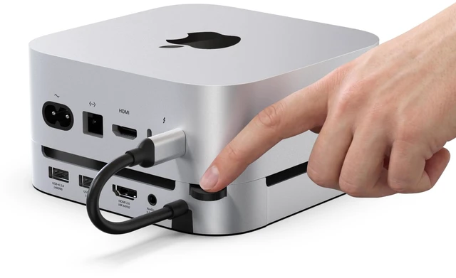 Main image of Mac mini M6, M5 Pro, M4 Dock Stand with NVMe SATA SSD Enclosure 10Gbps Easy Power Button Stable Wi-Fi 2* USB A 10Gbps, 4K@60Hz HDMI, SD/TF Slot, 2* USB A, Audio 3.5mm for M4/M5/M6