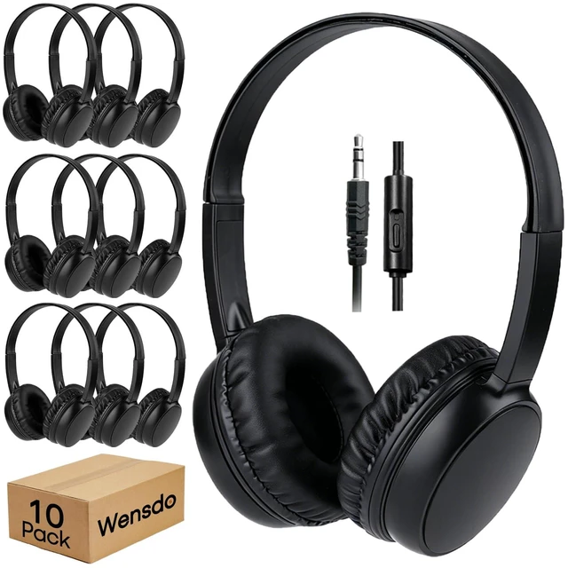 Main image of 10 Pack Bulk Headphones with Mic for School Classroom Kids, Wholesale Durable Wired On-Ear Headset for Students Teens, 3.5mm Jack for Chromebook Laptop Computer (HY30, 10Black)