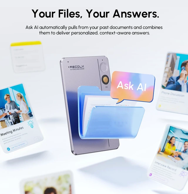 Alt view image 3 of 7 - AI Voice Recorder, AI Transcriber with GPT-5.2, Pearl Gray One-tap recording, speech-to-text in 112 languages, auto summaries, 71 templates, 5 AI modes and end-to-end encryption