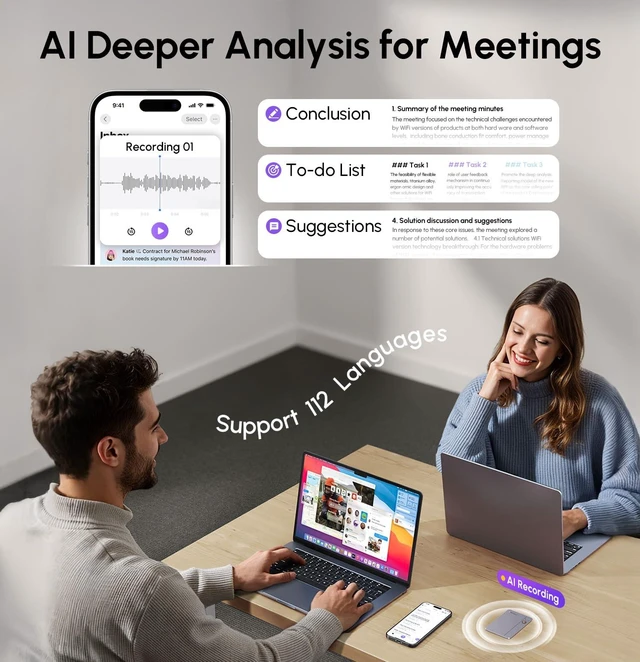 Alt view image 7 of 7 - AI Voice Recorder, AI Transcriber with GPT-5.2, Pearl Gray One-tap recording, speech-to-text in 112 languages, auto summaries, 71 templates, 5 AI modes and end-to-end encryption