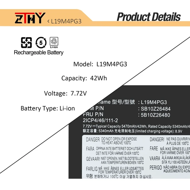 Alt view image 3 of 7 - 42Wh L19M4PG3 L19C4PG3 Laptop Battery for Lenovo X12 Detachable Gen 1 Gen 2 Type 20UW 20UV 21LK 21LL Series L19M4PG4 L19C4PG4 Battery Replacement SB10Z27863 SB10Z26484 5B10Z27861 7.72V 4-Cell