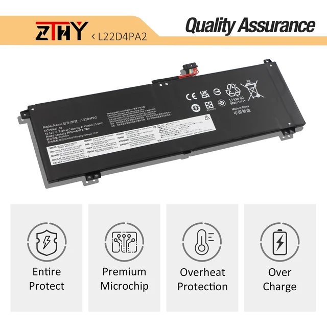 Alt view image 5 of 7 - L22D4PA2 L22C4PA2 Laptop Battery for Lenovo Legion Slim 5 14APH8 Series 82Y5 82Y5004VAU 82Y5CTO1WW 82Y5005KMX L22B4PA2 L22M4PA2 L22L4PA2 5B11N45950 SB11N45942 15.52V 73.6Wh