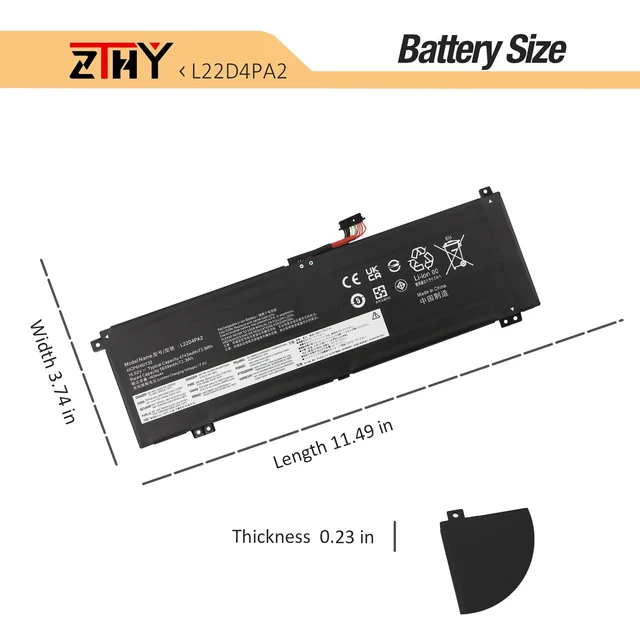 Alt view image 7 of 7 - L22D4PA2 L22C4PA2 Laptop Battery for Lenovo Legion Slim 5 14APH8 Series 82Y5 82Y5004VAU 82Y5CTO1WW 82Y5005KMX L22B4PA2 L22M4PA2 L22L4PA2 5B11N45950 SB11N45942 15.52V 73.6Wh