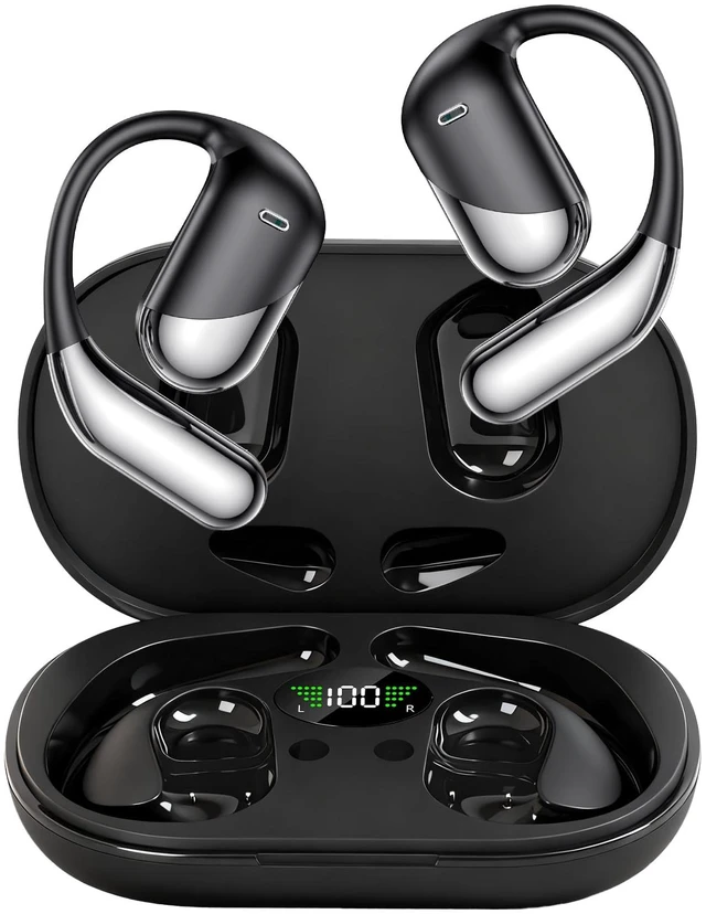 Main image of Open Ear Clip Wireless Earbuds Bone Conduction HeadphonesBuilt-in Mic, IPX7 Waterproof, LED Display Charging Case,Ear Hooks Ear Buds, Ultra-Comfort Bluetooth Earphones for Running Fitness,office gift