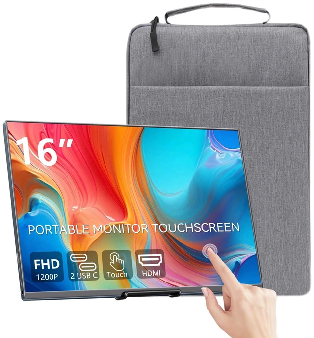 Main image of 16" Touchscreen Portable Monitor,1920x1200P IPS Travel Secondary Screen,USB-C HDMI Plug&Play w/Foldable Stand,Dual Extender for Laptop Mac Phone Switch PS5 Xbox Office Gaming