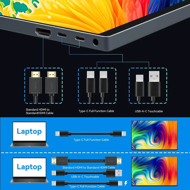 Alt view image 7 of 7 - 16" Touchscreen Portable Monitor,1920x1200P IPS Travel Secondary Screen,USB-C HDMI Plug&Play w/Foldable Stand,Dual Extender for Laptop Mac Phone Switch PS5 Xbox Office Gaming
