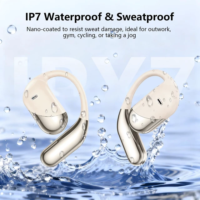 Alt view image 6 of 7 - Open Ear Clip Wireless Earbuds Headphones, Bluetooth 5.4, Open Ear Design, Built-in Mic, IPX7 Waterproof, LED Display Charging Case,Ear Hooks Ear Buds Ultra for Fitness/Travel/Gym/Running/workout