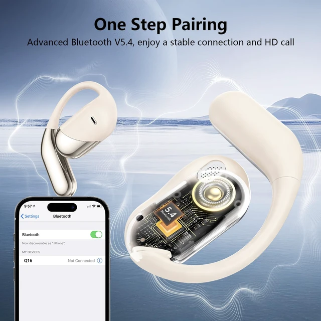 Alt view image 5 of 7 - Open Ear Clip Wireless Earbuds Headphones, Bluetooth 5.4, Open Ear Design, Built-in Mic, IPX7 Waterproof, LED Display Charging Case,Ear Hooks Ear Buds Ultra for Fitness/Travel/Gym/Running/workout