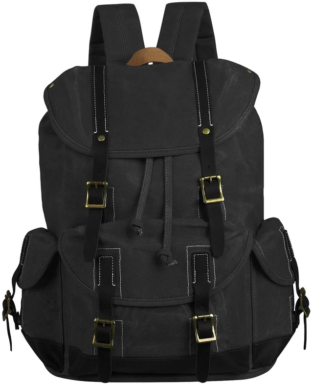 Main image of Heavy-Duty Waxed Canvas Rucksack Backpack Vintage Waxed Canvas Backpack with Leather Trim, Fits Laptop and Essentials for Travel and Daily Carry